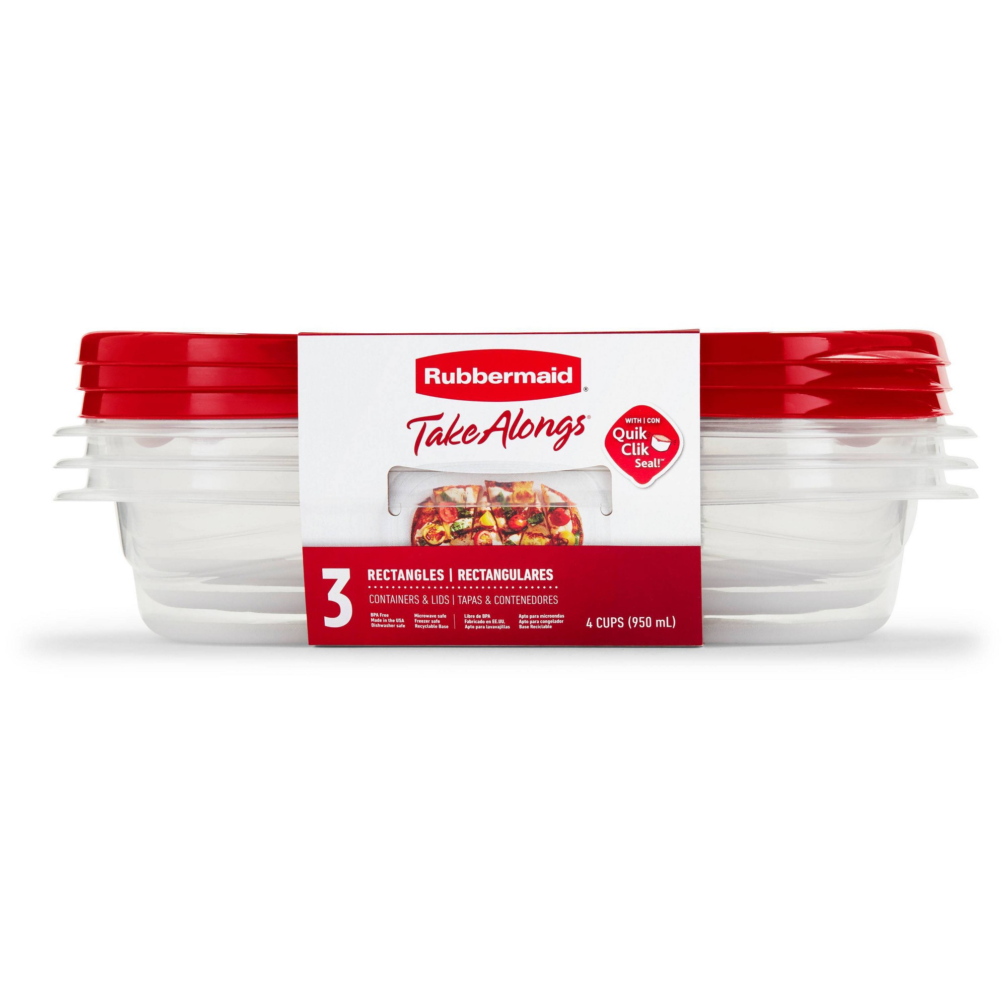 Food Storage Lunch Box - 3 contenants rectangulaires rouges pour aliments